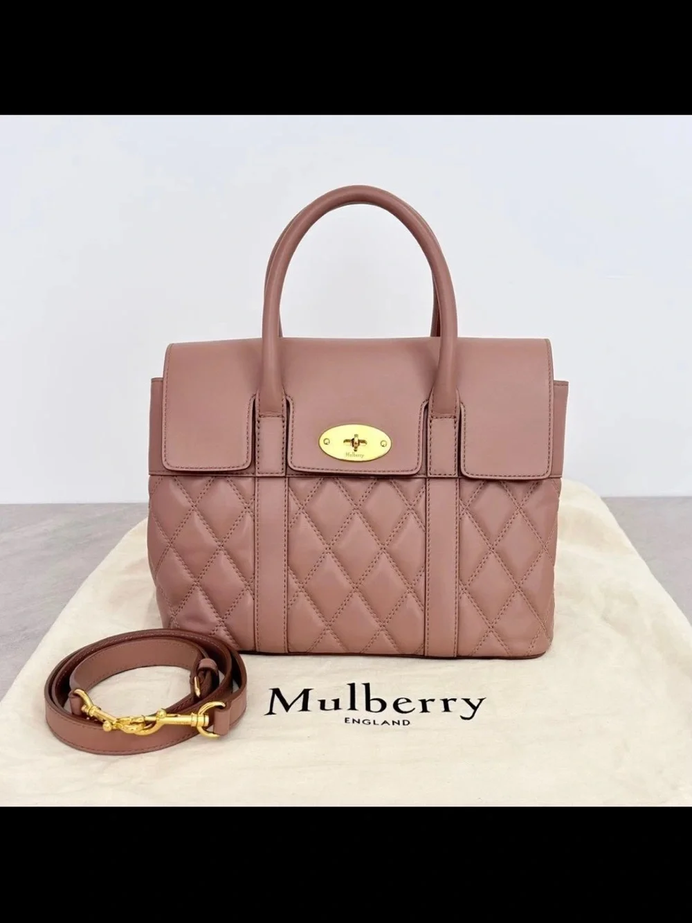 Mulberry Quilted Leather Top-Handle Bag in Dusty Rose